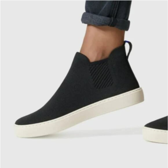 ROTHY'S Chelsea Hightop Sneakers Knit Recycled Sustainable Booties Black Size 8 - Picture 1 of 9
